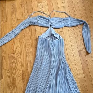 Zara Light Blue Backless Pleated Dress- tie at back